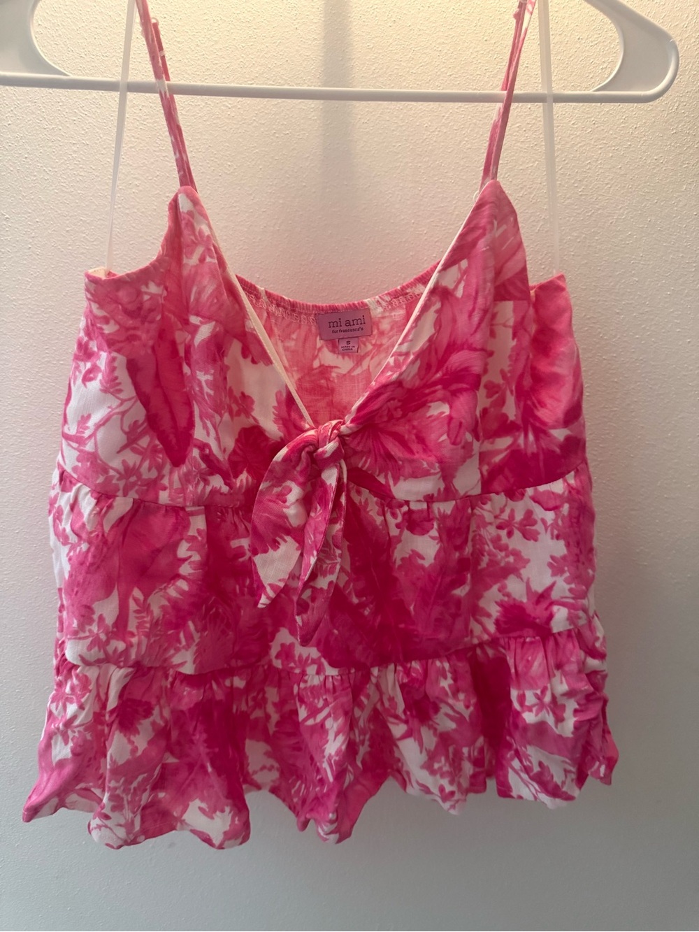miami Pink Floral Tie-Front Spaghetti Strap Top crop size small